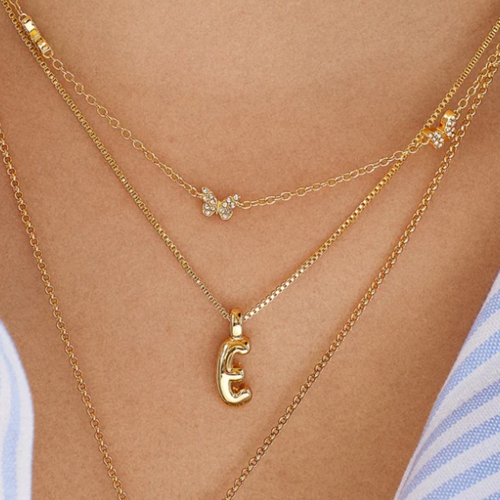 NWT - BAUBLEBAR - Gwen Mini Bubble Initial Necklace, Letter E, Gold